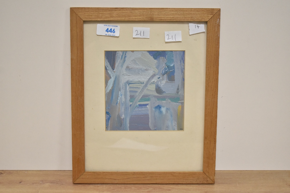 Sarah Bradford (British b1943) oil on paper 'Early Morning St Ives' abstract composition, initialled - Image 2 of 3