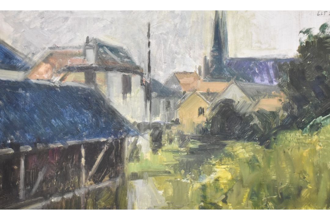 Attributed to Laurence Leifchild Toynbee (British 1922-2002) oil on board 'French Town' initialled - Image 1 of 4