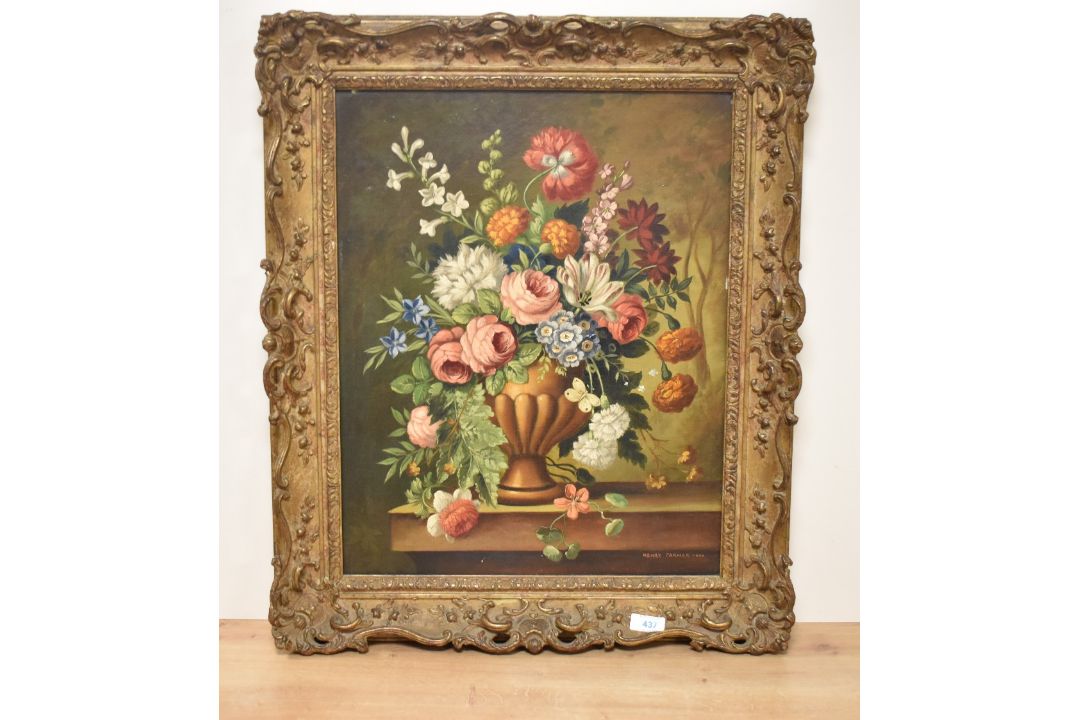 Henry Farmer FRSA (British 19th/20th Century) Oil on canvas, a still life study of a vase of flowers - Image 2 of 5
