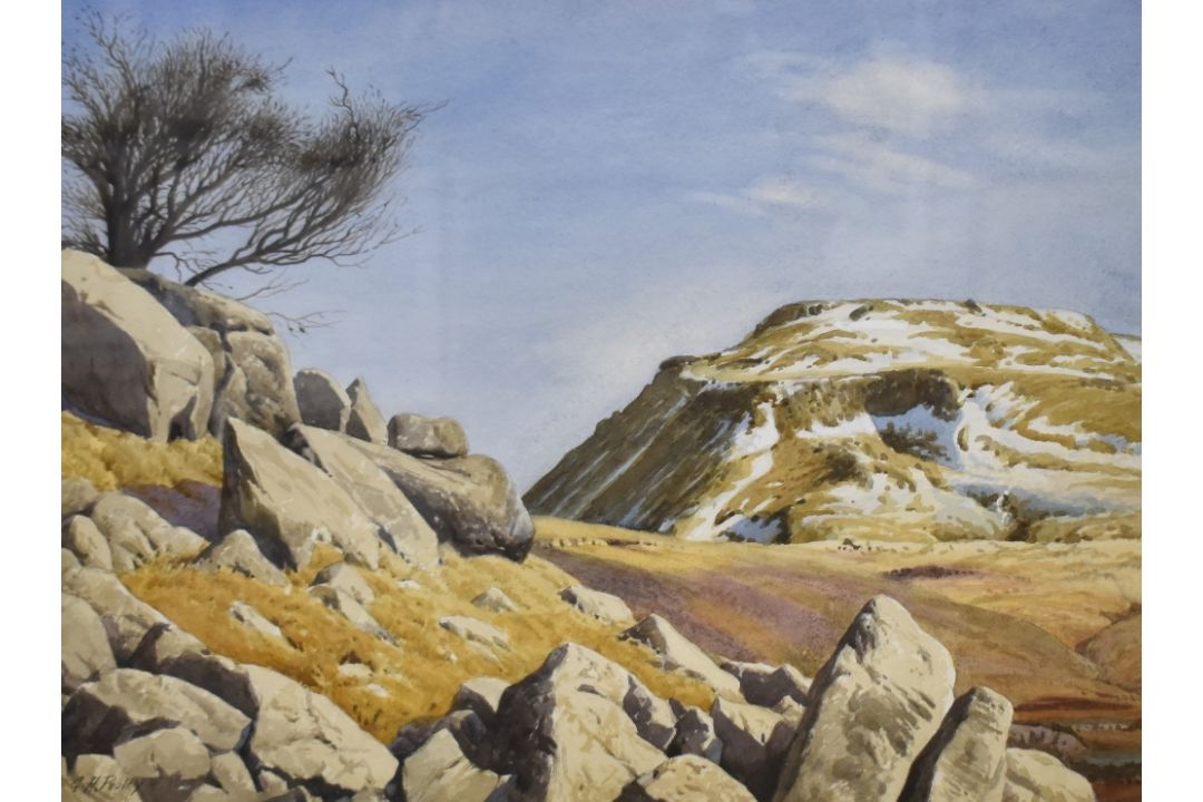 *Local Interest* Geoffrey H Pooley (British 1908-2006) watercolour, a view of snow capped - Image 1 of 4