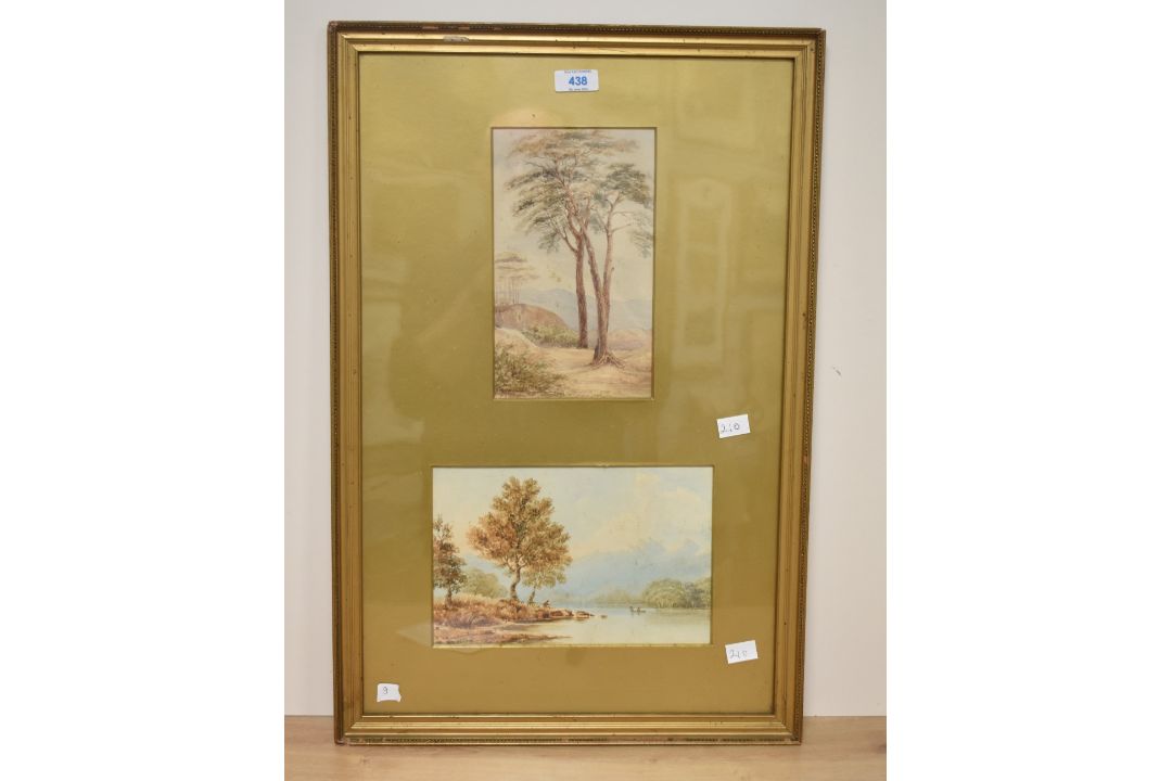 Two 19th century English school watercolours (diptych) a study of trees and lake scene with - Image 2 of 4