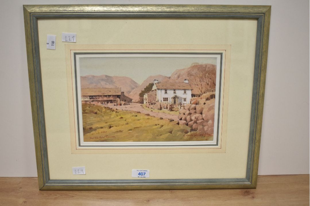 *Local Interest* R Martin Tomlinson (British b.1945) Watercolour 'Yew Tree Farm Coniston', a Lake - Image 2 of 5