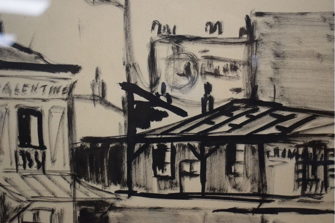 A 20th Century Parisian street scene in ink, location and date (1958) lower right alongside - Image 3 of 5