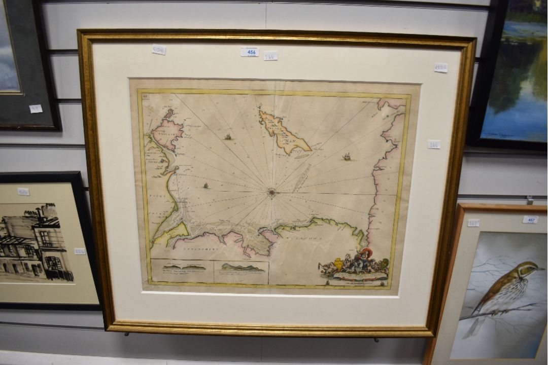 A hand colourised Irish sea chart, mapping the coast of Scotland, North West England, The Isle of - Image 2 of 3