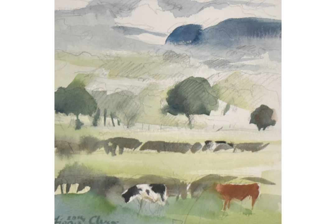 *Local Interest* Fiona Clucas (British Contemporary) Gouache 'Lythe Valley Mist', an abstract - Image 1 of 4