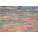 Artist unknown, oil on canvas, abstract landscape scene, indistinctly signed to canvas verso