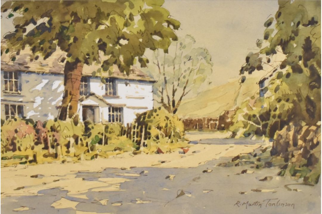 *Local Interest* R Martin Tomlinson (British b.1945) Watercolour 'Common Farm Windermere', a Lake - Image 1 of 3