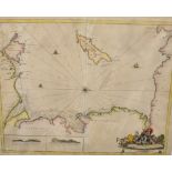 A hand colourised Irish sea chart, mapping the coast of Scotland, North West England, The Isle of