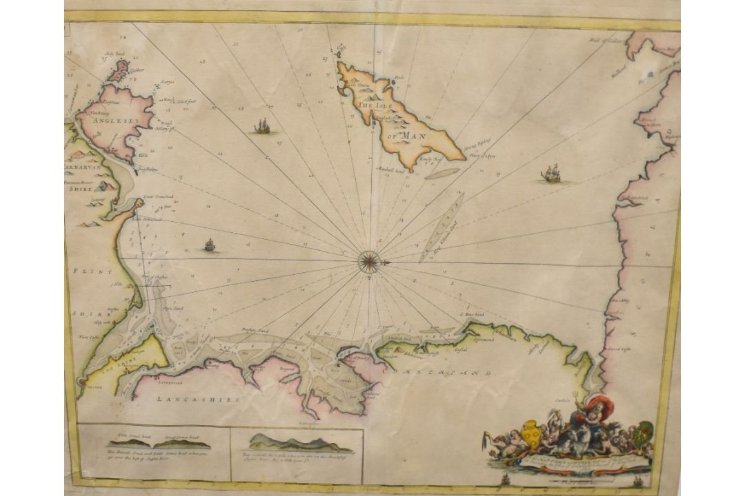A hand colourised Irish sea chart, mapping the coast of Scotland, North West England, The Isle of - Image 1 of 3