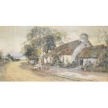 Joseph Hughes Clayton (British 1870-1930) watercolour, thatched rural cottage with female figure and