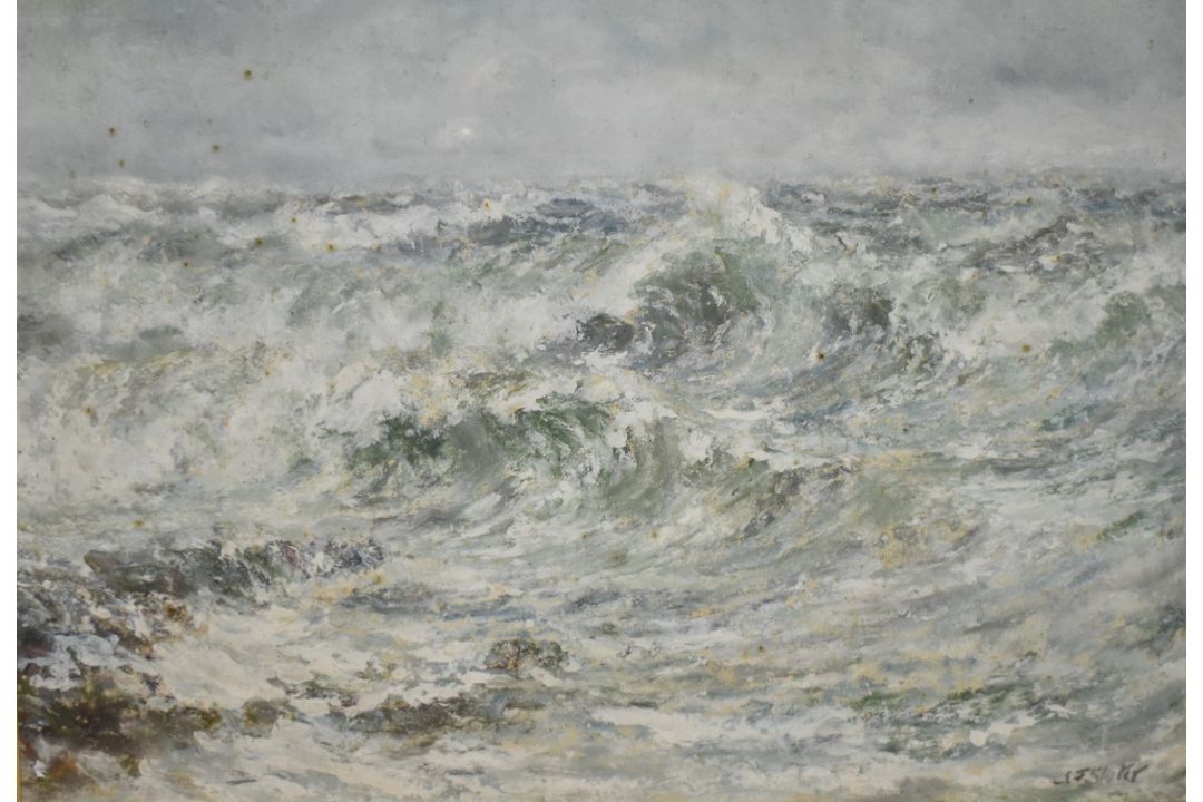 John Falconer Slater (British 1857-1937) watercolour and gouache, study of stormy seas, signed lower - Image 1 of 3