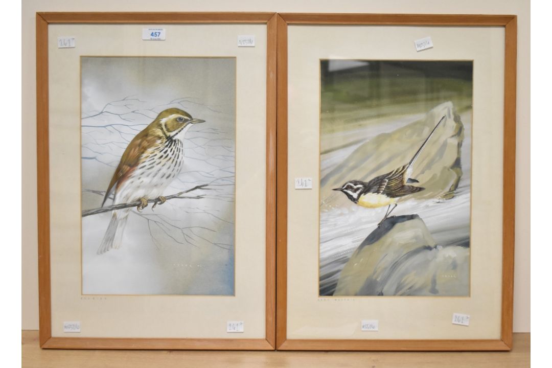 John Crank (British 1922-2008) A pair of watercolour/gouache bird studies 'Grey Wagtail' and 'Red - Image 1 of 4