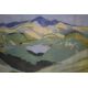 A Contemporary Batik style composition, depicting a mountain in blue and green tones, initialled ( - Image 3 of 5