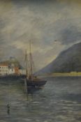 Chas Chambers (19th/20th Century) oil on canvas, depicting moored fishing boats in a harbour,