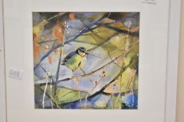 *Local Interest* Fiona Clucas (British Contemporary) Mixed media on paper 'Bluetit I', a woodland