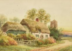 E Hamiliton (British 19th Century) A collection of four watercolours, rural village cottage