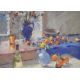 *Local Interest* Tom Oldham (British 1928-2019) Gouache 'Caquis and Spanish Pots', a still life - Image 1 of 4