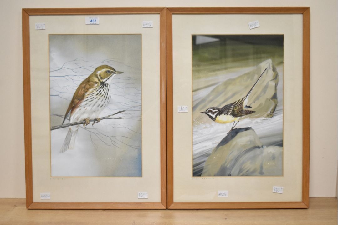 John Crank (British 1922-2008) A pair of watercolour/gouache bird studies 'Grey Wagtail' and 'Red - Image 2 of 4