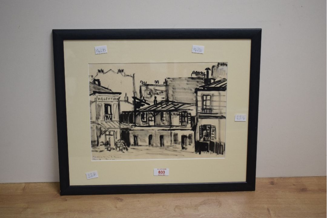A 20th Century Parisian street scene in ink, location and date (1958) lower right alongside - Image 2 of 5
