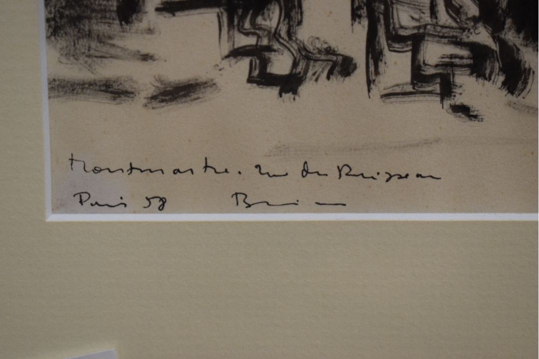 A 20th Century Parisian street scene in ink, location and date (1958) lower right alongside - Image 4 of 5