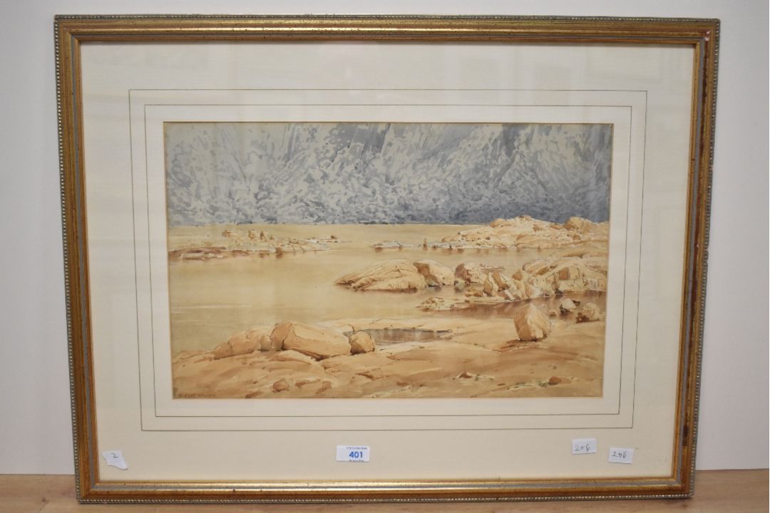 Bernard Eyre Walker (British 1886-1972) watercolour, coastal sands at low tide, signed lower left, - Image 2 of 4