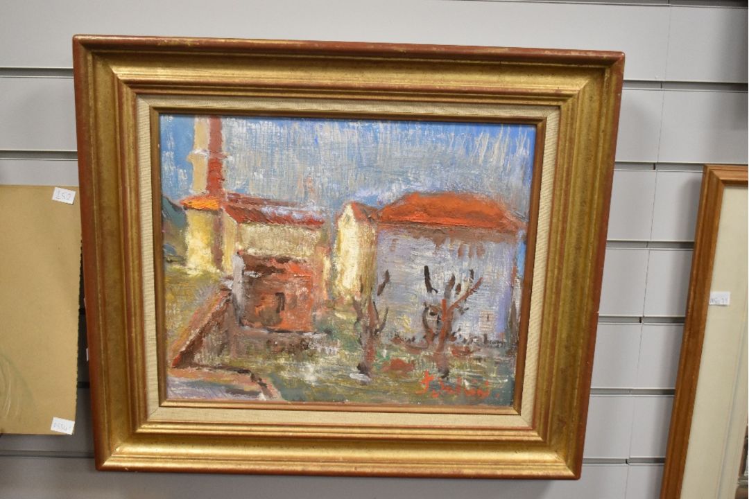 F Salvini (French 20th Century) Oil on Canvas 'Piana Corsica', an impressionistic village study, - Image 1 of 4