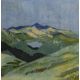 A Contemporary Batik style composition, depicting a mountain in blue and green tones, initialled ( - Image 1 of 5
