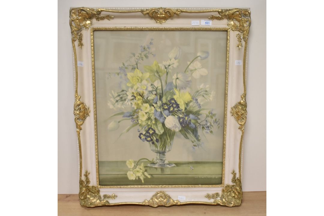 After Vernon Ward (British 1905-1985) Lithograph, a depiction of spring flowers in a glass vase, - Image 1 of 2