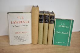 T. E. Lawrence. A small selection. Includes, a 1927, 3rd impression, Revolt in the Desert. Etc. (6)