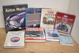 Motoring. Specific manufacturer and/or model monographs. Includes: Aston Martin; Mini; etc. (8)