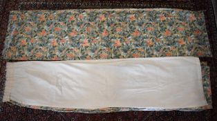 Three pairs of vintage Laura Ashley pencil pleat curtains in print named 'BLUEBERRY', a coral red