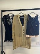 Assorted black and gold y2k tops to include lace, cap sleeves, satin, boat neck, sleeveless, all