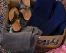 Assorted 90s and y2k clothing, to include a hand knitted navy blue cable knit British wool cardigan,