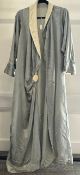A 1920s silk dressing gown, robe or peignoir, in duck egg and ivory silk with knotted rose detail,