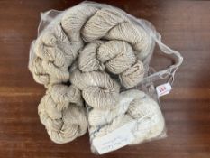 Five skeins of natural colour hand spun silk yarn, three larger at approx 100+ grams, one at