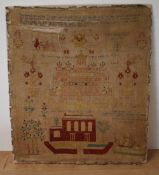 An early 19th century antique needlework sampler performed by Jane Brown of Mrs Hoggs School,