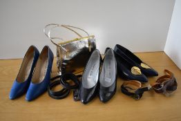 A collection of ladies vintage accessories to include three pairs of Charles Jordan leather heels,