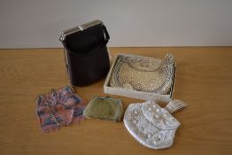 Five 19th century antique and vintage mini evening bags or clutch bags, to include a pink