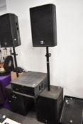 An LS full pa system comprising bass bins, tops , Chevin 3000 power amp and wedge monitor, with