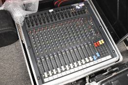 A Soundcraft Spirit Folio mixing desk, with purpose built flight case