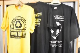 Three vintage cotton T shirts, including Monster Raving Loony Party
