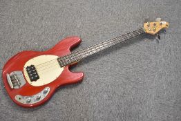A West Coast music man style bass guitar