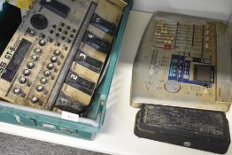 A selection of recording and live equipment, in very grubby condition, includes Boss GT-6 and Tascam