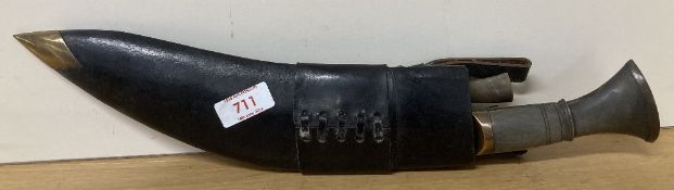 WW2-period Indian Gurkha Kukri knife, having 27cm traditional curved steel blade, sharpened and
