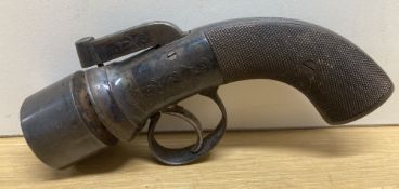 19th Century Victorian-period English 70-bore Percussion Transitional Revolver pistol, six-shot