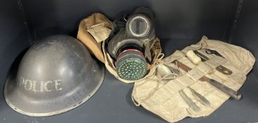WW2 1939 Home Front Police Brodie Helmet retaining some original blue painted body, with 'POLICE'