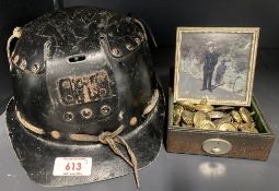 Vintage Thetford Coal Miner's Safety Helmet, thought to be 1950s and made from pulp, leather
