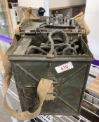 WW2-period Morse Code Signalling Lamp in original dark green metal case with canvas top and carry
