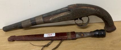 Tribal dagger knife, thought be be West African, possibly Hausa People, steel tapered double-edged