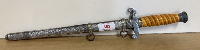 WW2 German Heer Army Officers Dress Dagger, the double-edged 26cm blade, including 1.5cm recessed